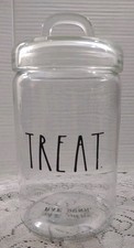 Rae Dunn Clear Glass TREAT Canister Jar Lid Black LL Long Letters Artisan
