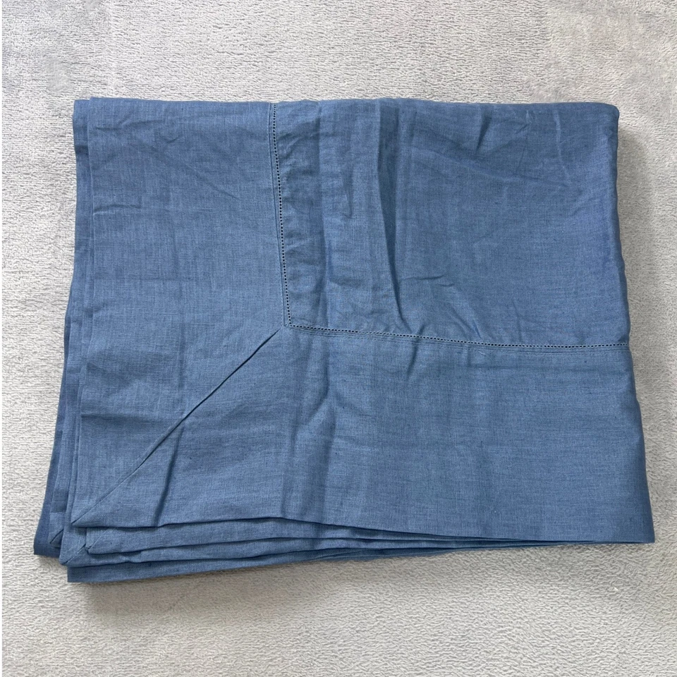 Mantel Waterford Linens 100 % lino azul (68x82) dobladillo borde rectangular Foto 2 de 4