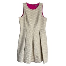 Eliza J Dress Sz 14 Cream Gold Brocade Fit Flare Sleeveless Pockets Party