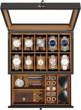 10 Slots Watch Box Solid Wood Jewelry Storage Display Case with Clear Top