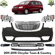 Front Bumper Cover Primed & Headlights Kit For 2011-2015 Chrysler Town & Country
