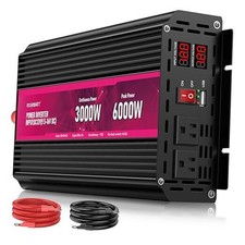 Power Inverter,12V DC to AC 110V120V Peak Power 6000W with 2AC 3000W PINK