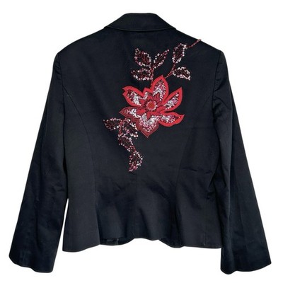 Vintage Cache Beaded Floral Jacket 10 Y2k Vamp Embroidered Rock Party Fitted