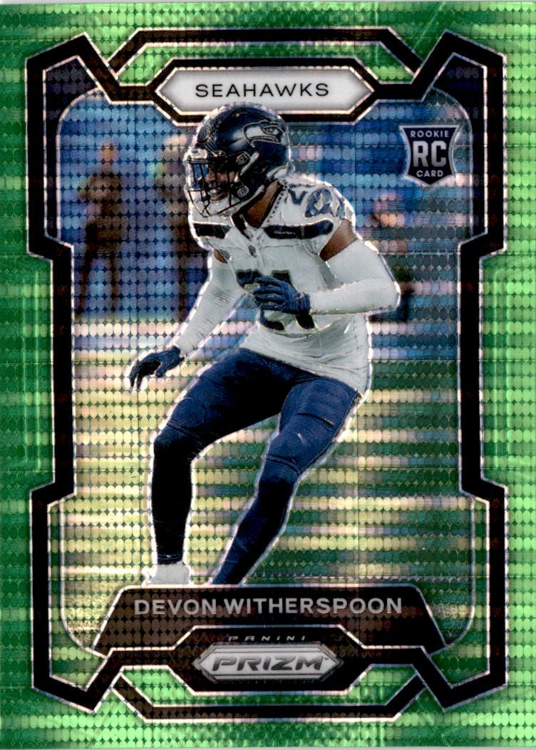 2023 Panini Prizm #389 Devon Witherspoon Neon Green Pulsar Seattle Seahawks