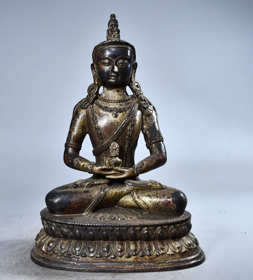 10.2" Old Fashioned Buddhism Bronze Gilt Amitabha Longevity Buddha Buddha Statue - Image 2 of 4