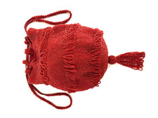 Red Vintage Flapper Crocheted beaded drawstring purse in excellent condition.