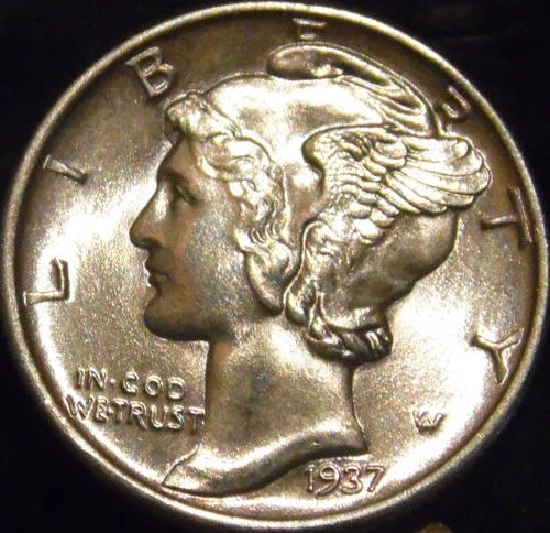 1937-P Mercury Dime Gem BU Uncirculated Full Bands