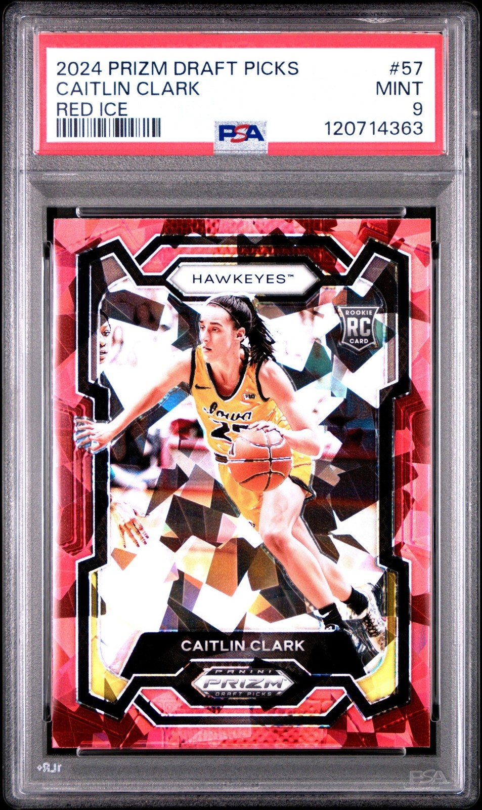 2024 Panini Prizm Draft Picks Basketball Caitlin Clark #57 RC Red Ice PSA 9