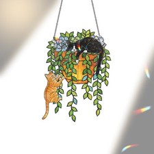 Custom Cat Breed Suncatcher Hologram Acrylic Window Hanging,Plant Pot & Cats Art