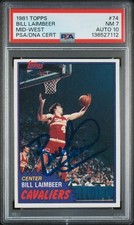BILL LAIMBEER SIGNED DETROIT PISTONS 1981 TOPPS ROOKIE CARD #74 PSA 7 AUTO 10