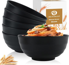 6 Pack Wheat Straw Bowls - 60oz Unbreakable Large Salad Soup Ramen Bowls, Black