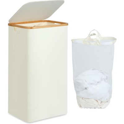 Wäschekorb 100l faltbar Bambus Deckel Innennetz groß Waschebox beige