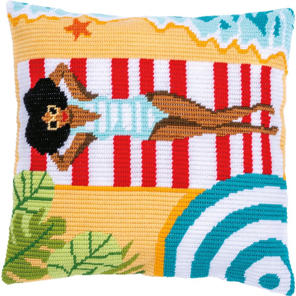 Vervaco Unisex White C/S Cushion Beach - Angled Clamping Long Stitch Cushion Kit: Beach In - Image 3