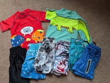 Boys Rash Guards Swim Trunks Lot, Dinosaur, Shark, Multicolor