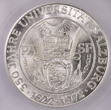 1972 Austria 50 Schilling 20g Silver 0.900 - ICG MS67 - KM#2913 