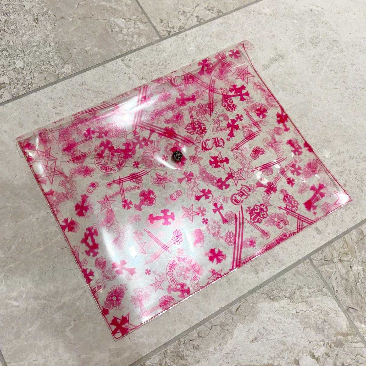 100% Authentic Chrome Hearts Clear Vinyl Pouch All Over Print Pink 