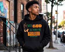Mens Black Pullover Hoodie L Regular Religiou...