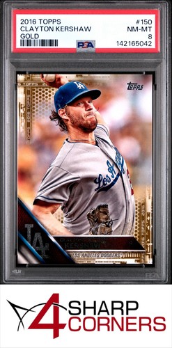 2016 TOPPS GOLD #150 CLAYTON KERSHAW DODGERS #/2016 POP 2 PSA 8