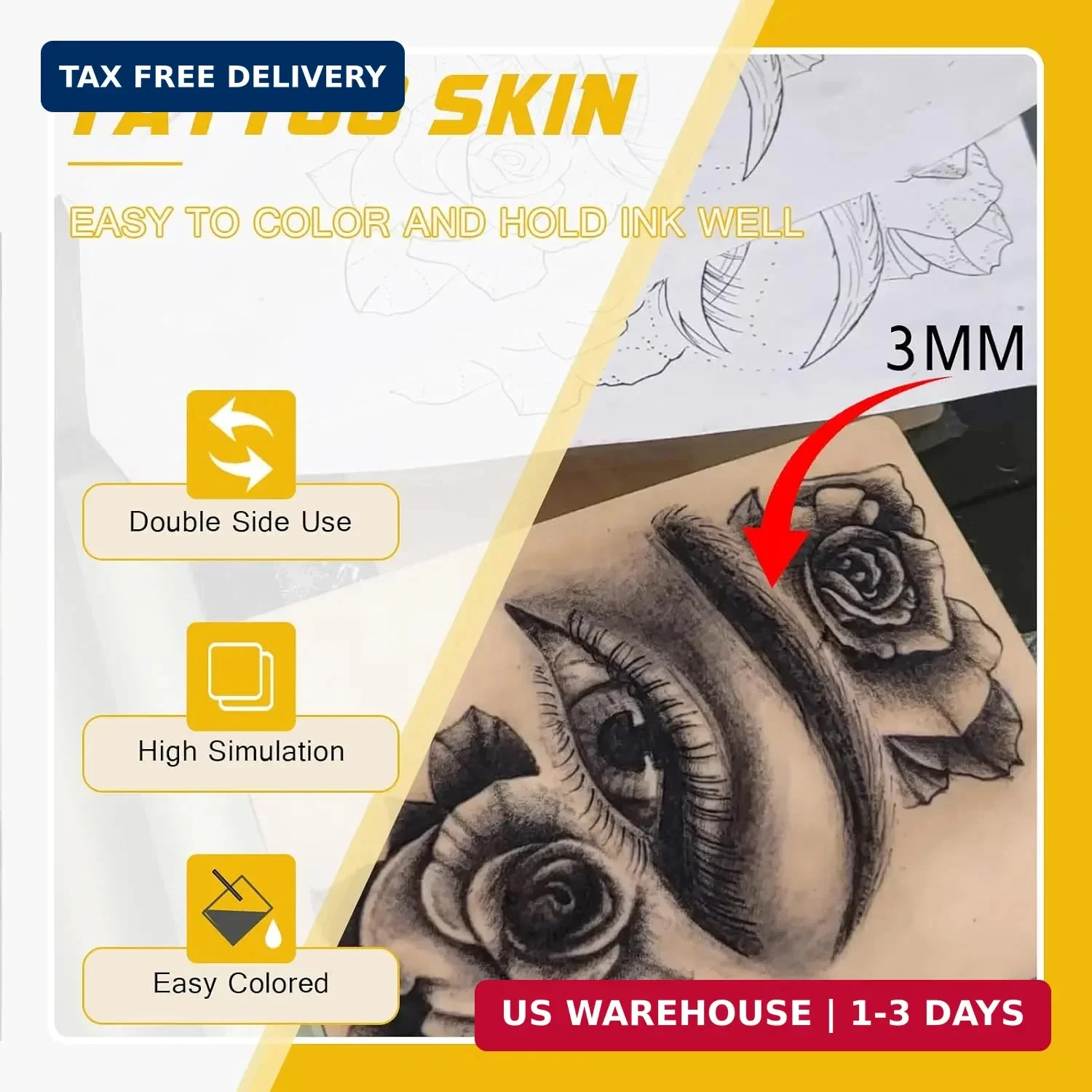 3Pcs 3mm Thick Tattoo Fake Skin, Blank Practice Skin - product detail image 2