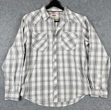 Levi  s Western Pearl Snap Shirt Mens L Regular Gray White Plaid Chest Pocket