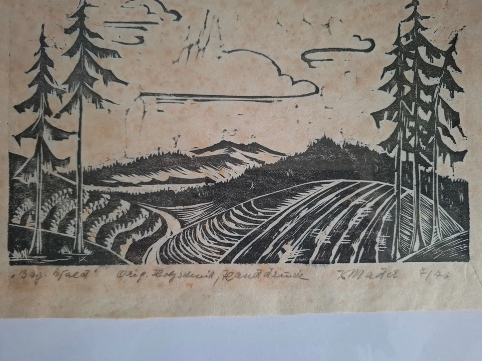 Expressiver Holzschnitt Bayerischer Wald Karl Mader (1926-2004) Bayerwaldkreis - Bild 3 von 4