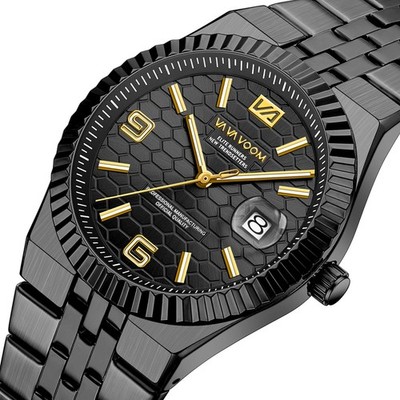 VA VA VOOM Honeycomb Embossed Dial Men's Quartz Watch Date Stainless Steel 3ATM