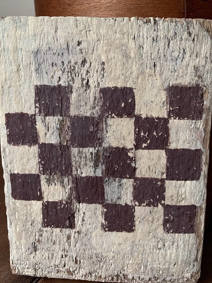 Folk Art Checkerboard Putty White Dark Red Squares Primitive Antique Gameboard - Image 3 of 4