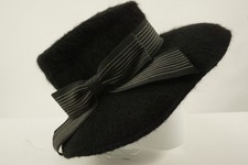Vintage 1940s-50s Mahara Mohair Wool Bow Fedora Hat Black Union Made in USA 6