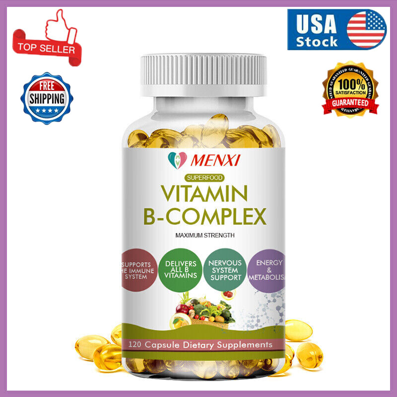 VITAMIN B COMPLEX - 60 Capsules B1 B2 B3 B5 B12 Folic Acid Immune, Heart, Bone