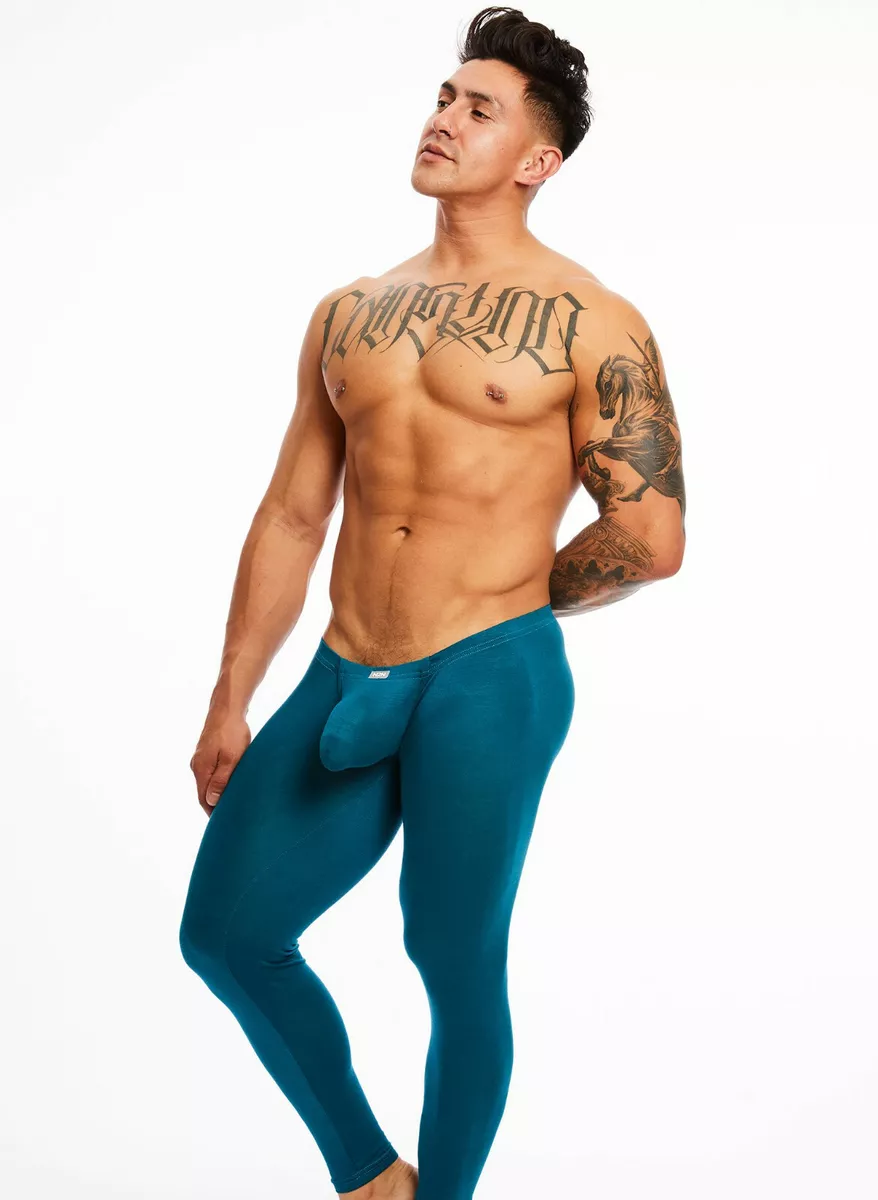 N2N Bodywear Men teal blue Rayon Basic pouch tights size M