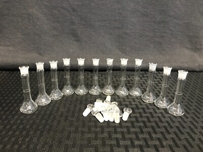 (12) Corning PYREX Glass Class A 5mL ±0.02 Volumetric Flask w/ #8 Stopper 5640-5