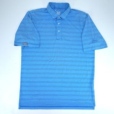 Straight Down Performance Polo Shirt Men's Medium Blue Striped Golf Stretch Logo