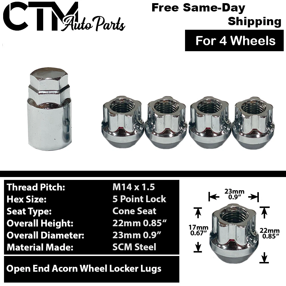 4x M14x1.5 Anti Theft Open End Wheel Locks Lug Nuts Fit Chevy