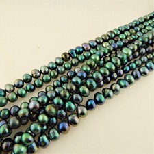 7mm - 8mm Dark Teal Blue Freshwater Cultured round potato Pearls 50 beads
