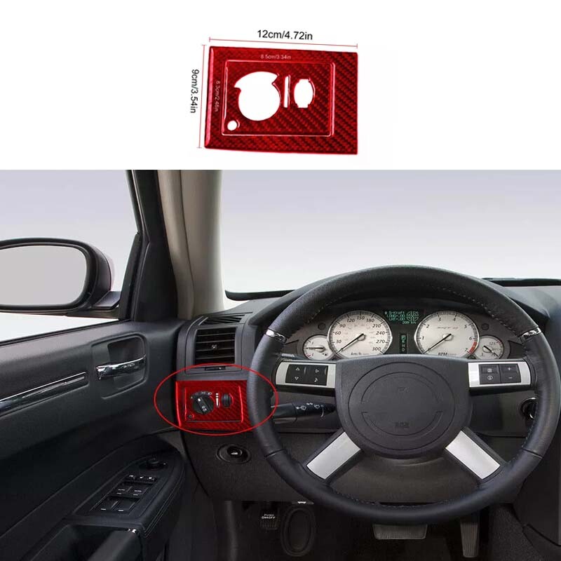 Red Carbon Fiber Car Dim Light Control Cover Trim Type B for Chrysler 300 2005-2007