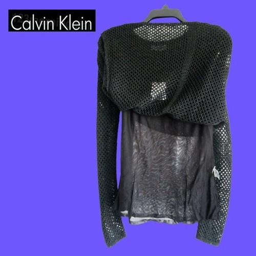 Calvin Klein NEW Geometric Crochet-Mesh Semi-Sheer Sweater Top M - Picture 8 of 12