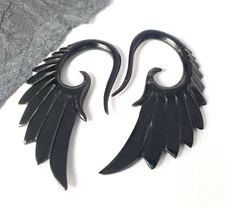PAIR Organic Horn Angel Wing Tapers Plugs Expanders Gauges Body Jewelry
