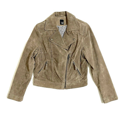 Pimkie Suede Leather Moto Jacket Asymmetrical Biker Jacket Taupe SZ 40 EU 4 US