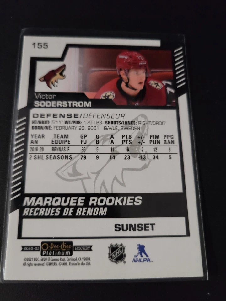 2020-21 O-Pee-Chee Platinum Sunset Victor Soderstrom #155 - Image 2 of 2