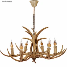 6 Lights Deer Horn Pendant Resin Antler Chandelier Hanging Ceiling Light Fixture