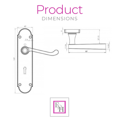 Door Handle Modern Scroll Epsom Brass Polish handles, Bath Lock Latch 168 x42mm - Picture 12 of 32