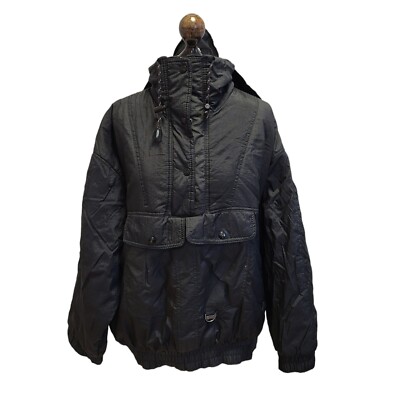 Rodeo 80er Jahre schwarz 1/4-Reißverschluss Kapuze Ski Snowboard Jacke UK Damen 12 G952