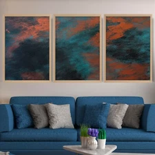 Abstract Set of 3 Copper Blue Wall Art Print Picture Contemporary Print Gallery