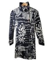 Desigual Size 36 A-line Black & White Coat With Stand-up Collar