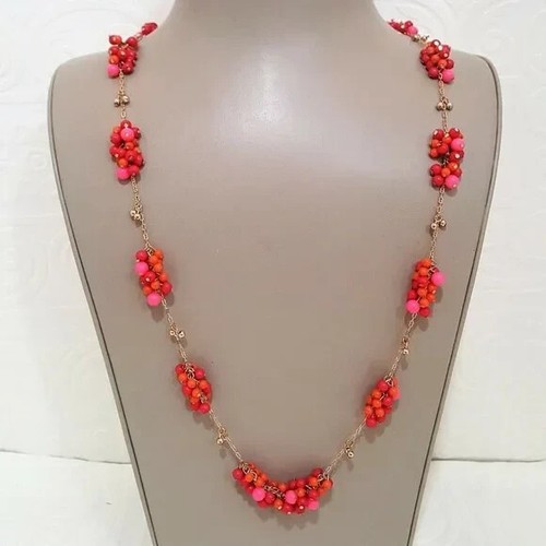 Vera Bradley Women's Cluster Beaded Gold Plated Pink Necklace NWT - Picture 2 of 4