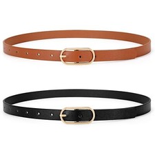 2 Pack Women's Skinny Leather Belt Thin Belt for Women with Gold Buckle Plus ...