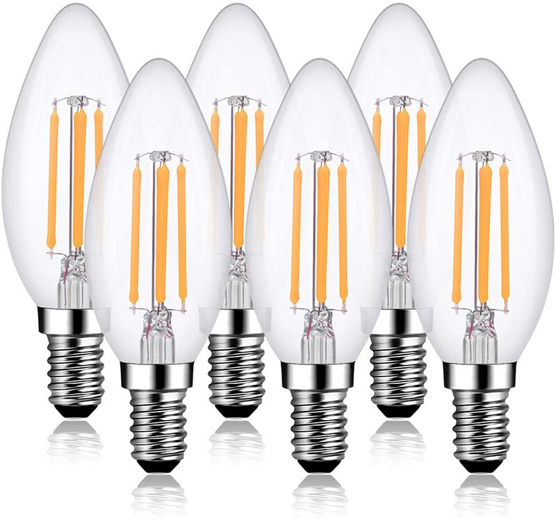 E14 LED Dimmable Candle Light Bulbs Filament SES Screw Lamp 4W=40W Warm