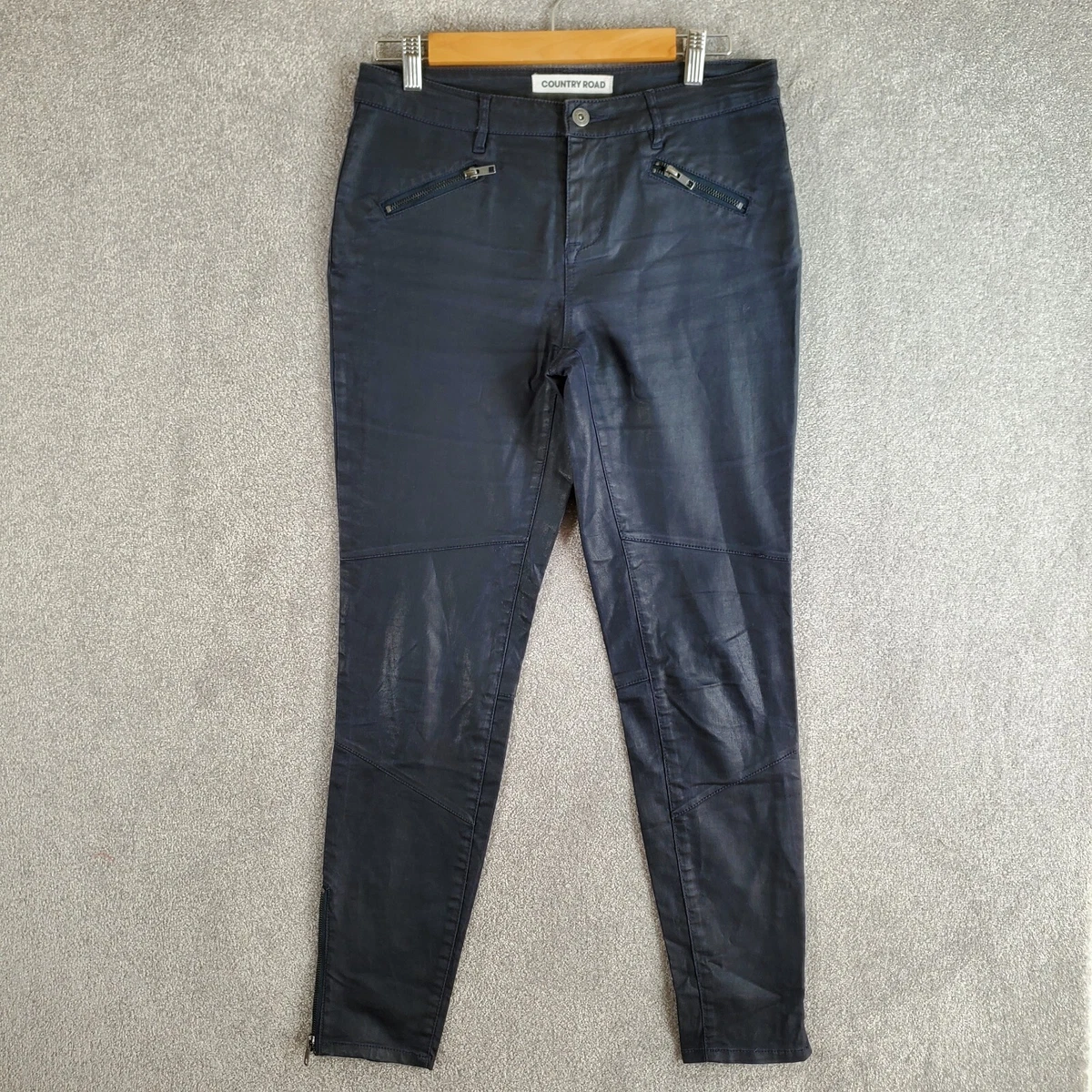 COUNTRY ROAD Jeans Womens 8 Black Tapered Slim Wax Mid Rise Denim Casual Zip Fly