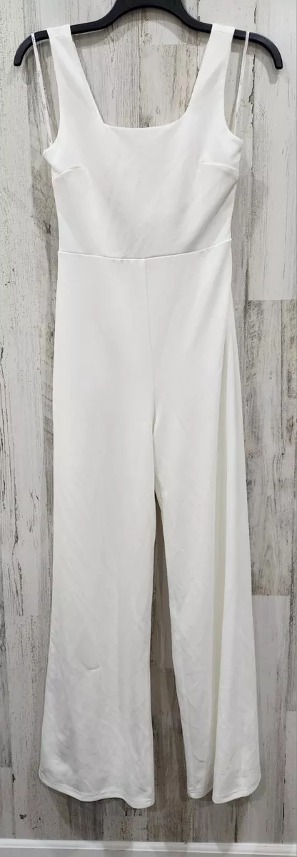 LULUS Size MEDIUM Positive Twist White Sleeveless Twist Back Wide Leg  Jumpsuit