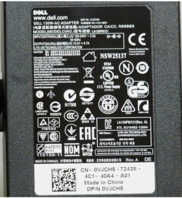 Original Dell Netzteil 130W (Modell: LA130PM121) – 19.5V / 6.7A